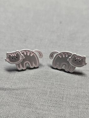 Pink and Silver Coloured Cat Earrings